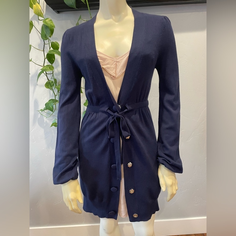 Navy Blue Cardigan with Tie Waist